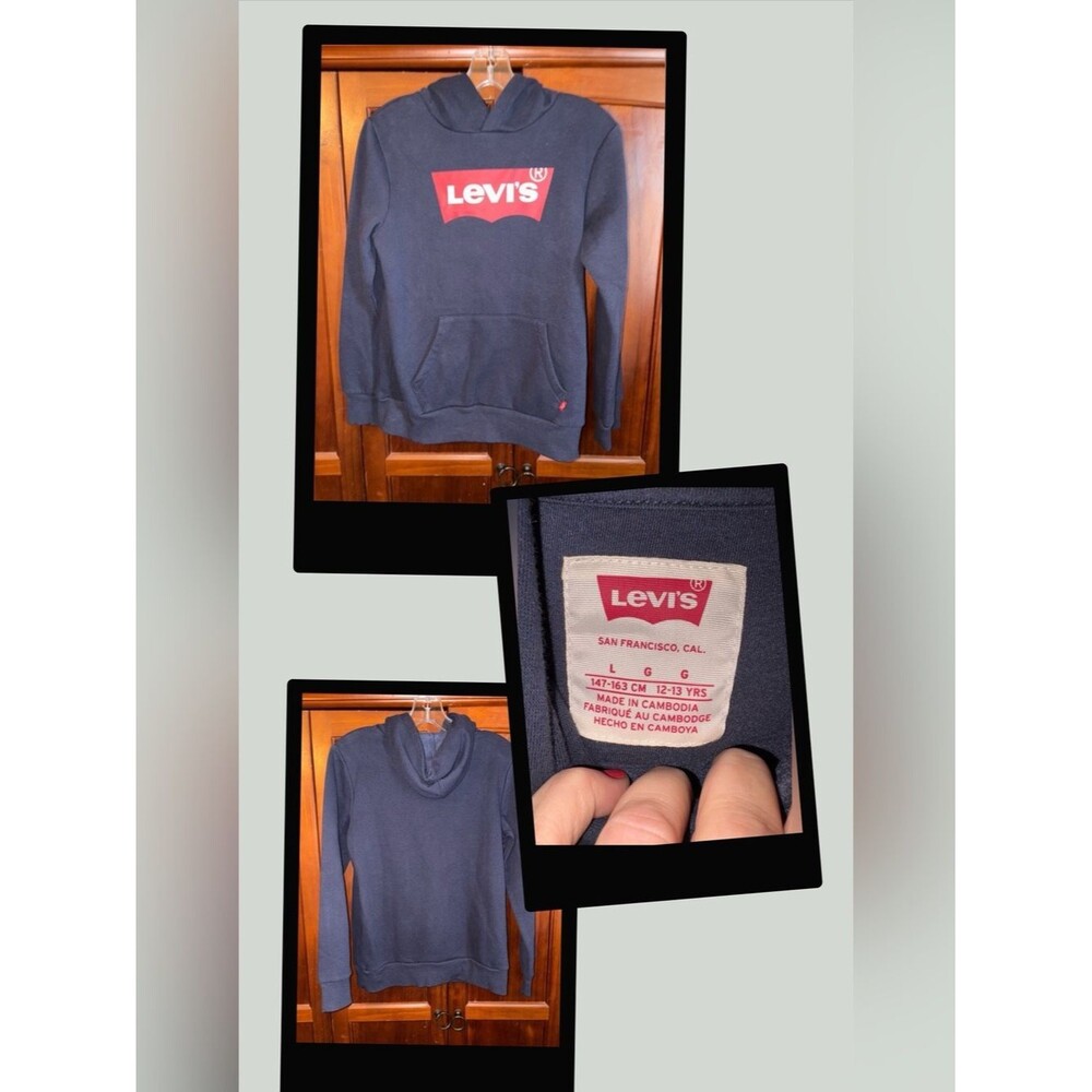 Levi's Men's Dark Blue Hoodie with Red Logo #1029